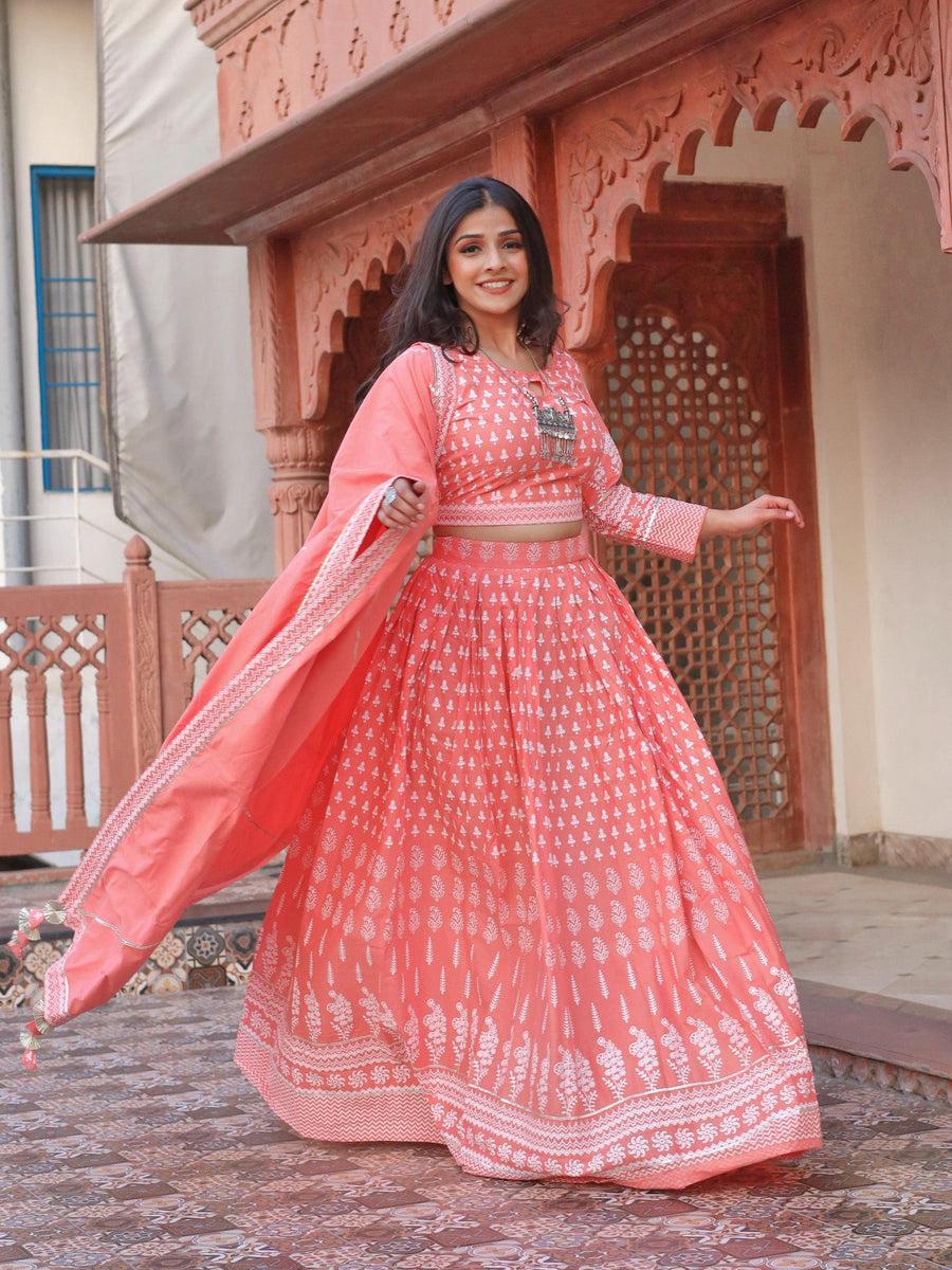 Printed Crop Top Lehenga Set with Dupatta