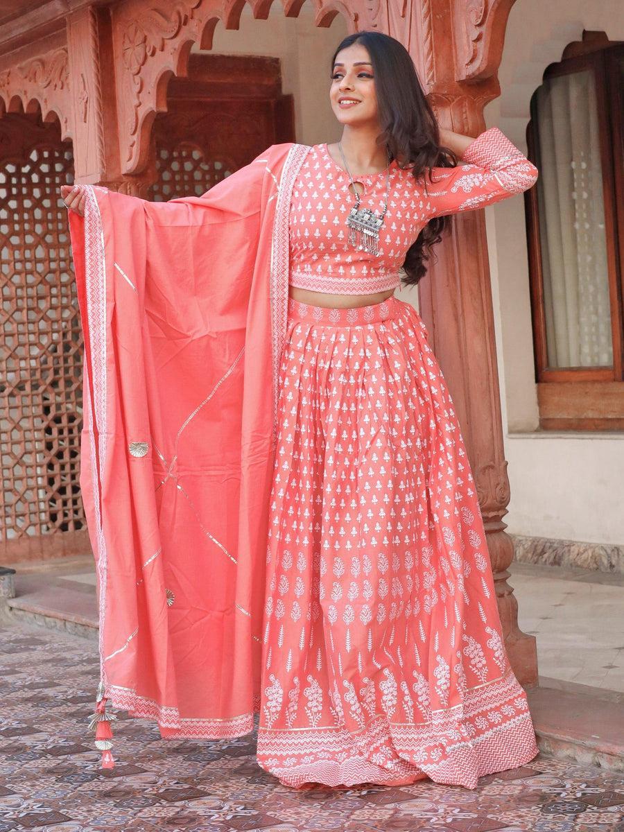 Printed Crop Top Lehenga Set with Dupatta