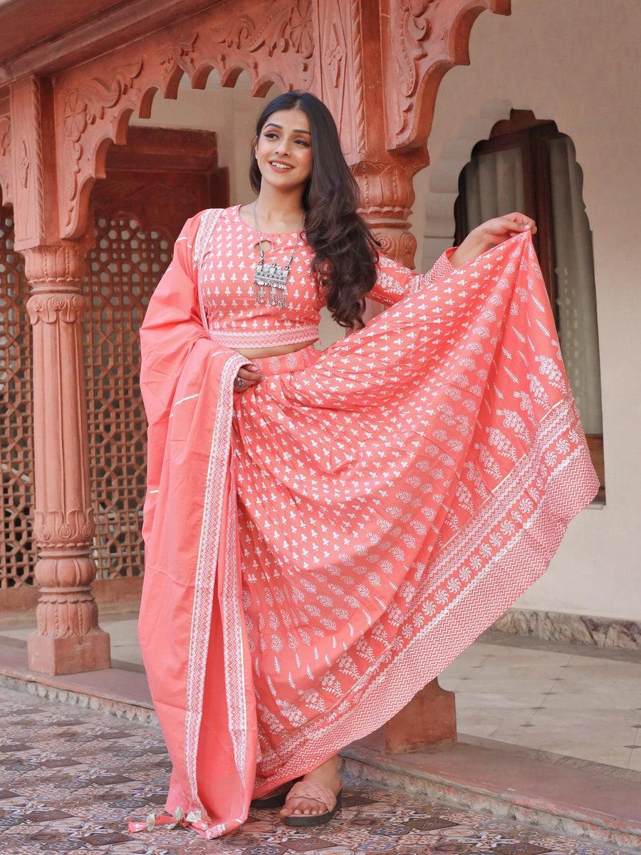 Printed Crop Top Lehenga Set with Dupatta