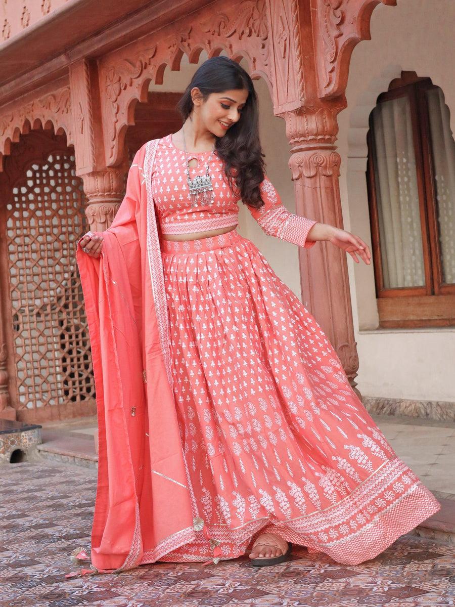 Printed Crop Top Lehenga Set with Dupatta