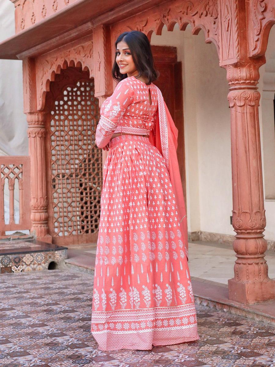 Printed Crop Top Lehenga Set with Dupatta