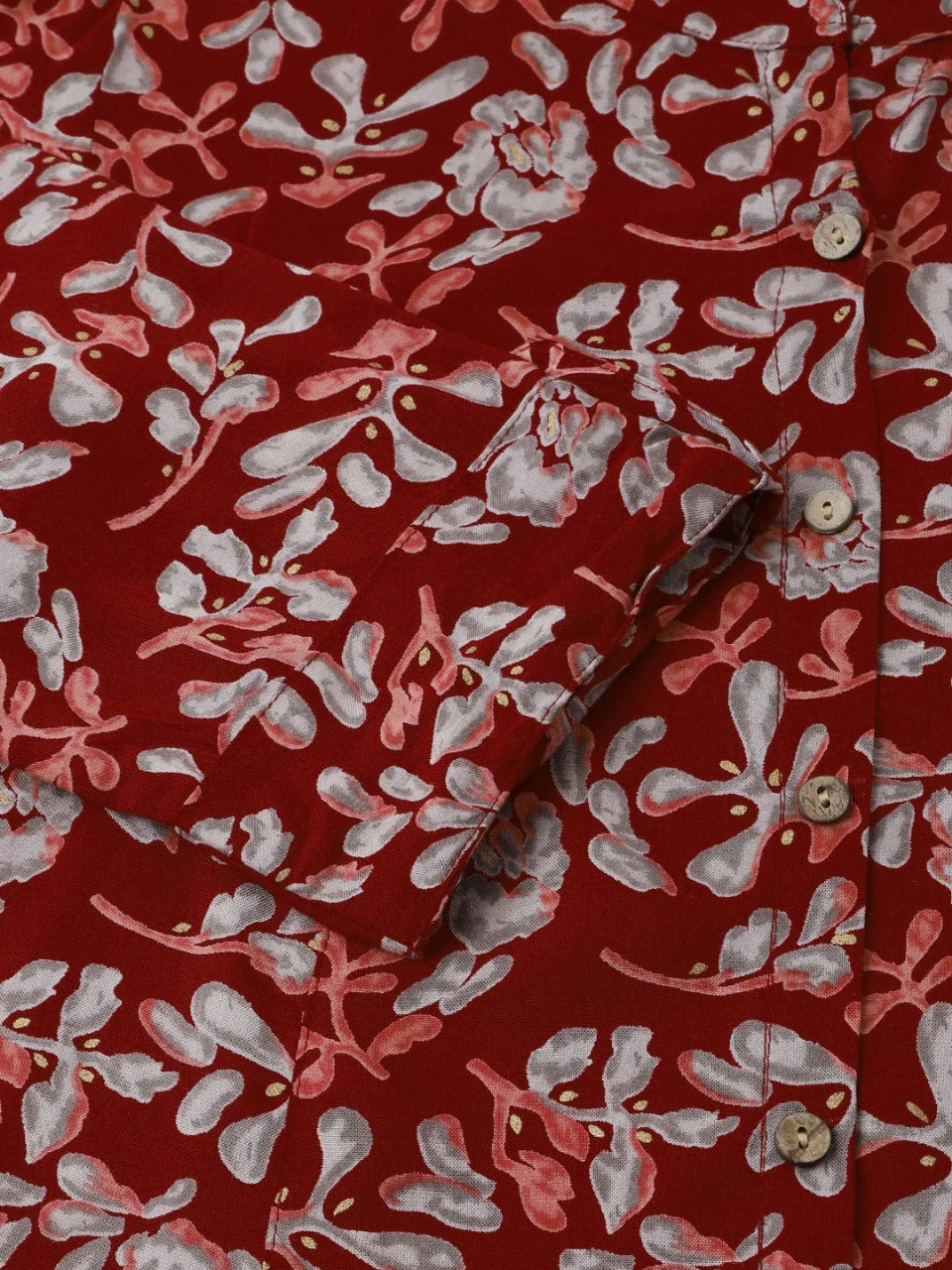 Maroon Floral Viscose Rayon Short Kurti – Button Front, Mandarin Collar