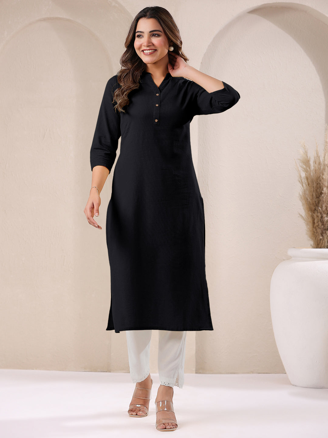 Classic Black Solid Straight Kurti for Women – Everyday Versatile Wear