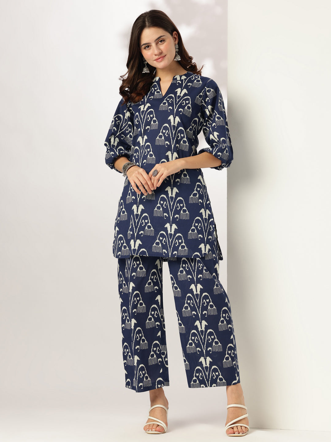 Navy Blue Ethnic Print Co-ord Set for Women – Stylish Comfort Wear