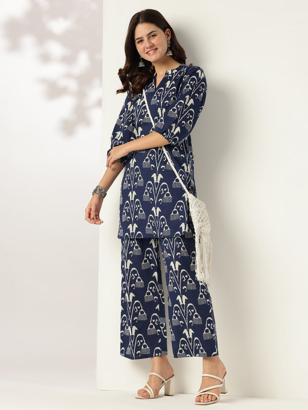 Navy Blue Ethnic Print Co-ord Set for Women – Stylish Comfort Wear