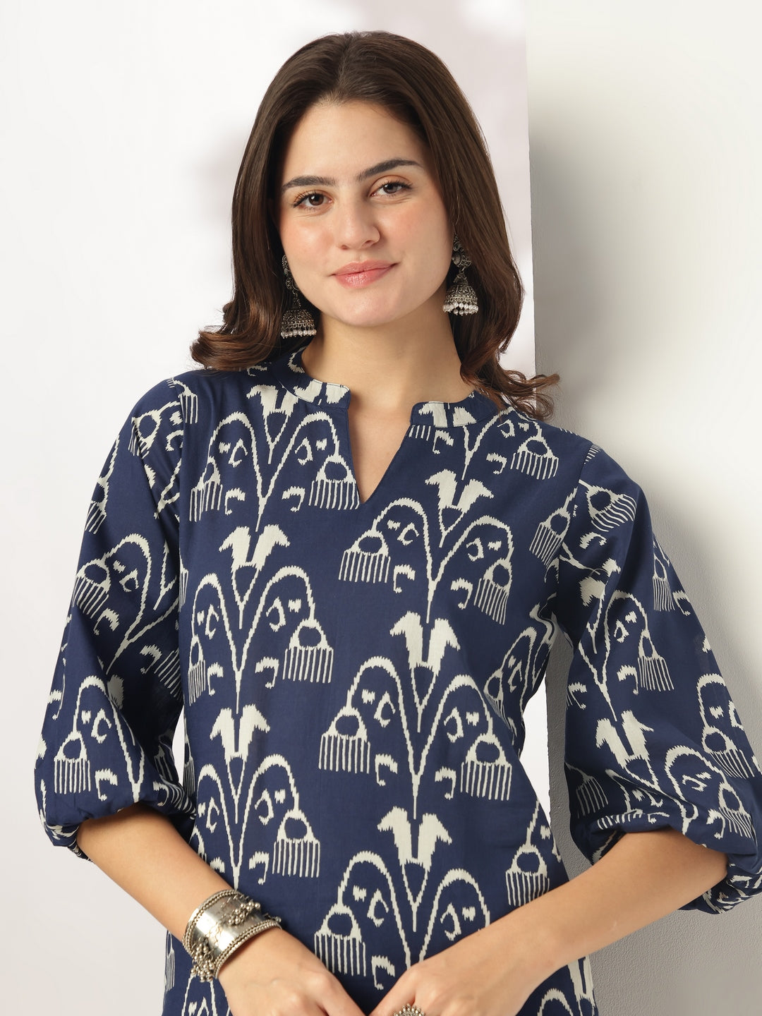 Navy Blue Ethnic Print Co-ord Set for Women – Stylish Comfort Wear