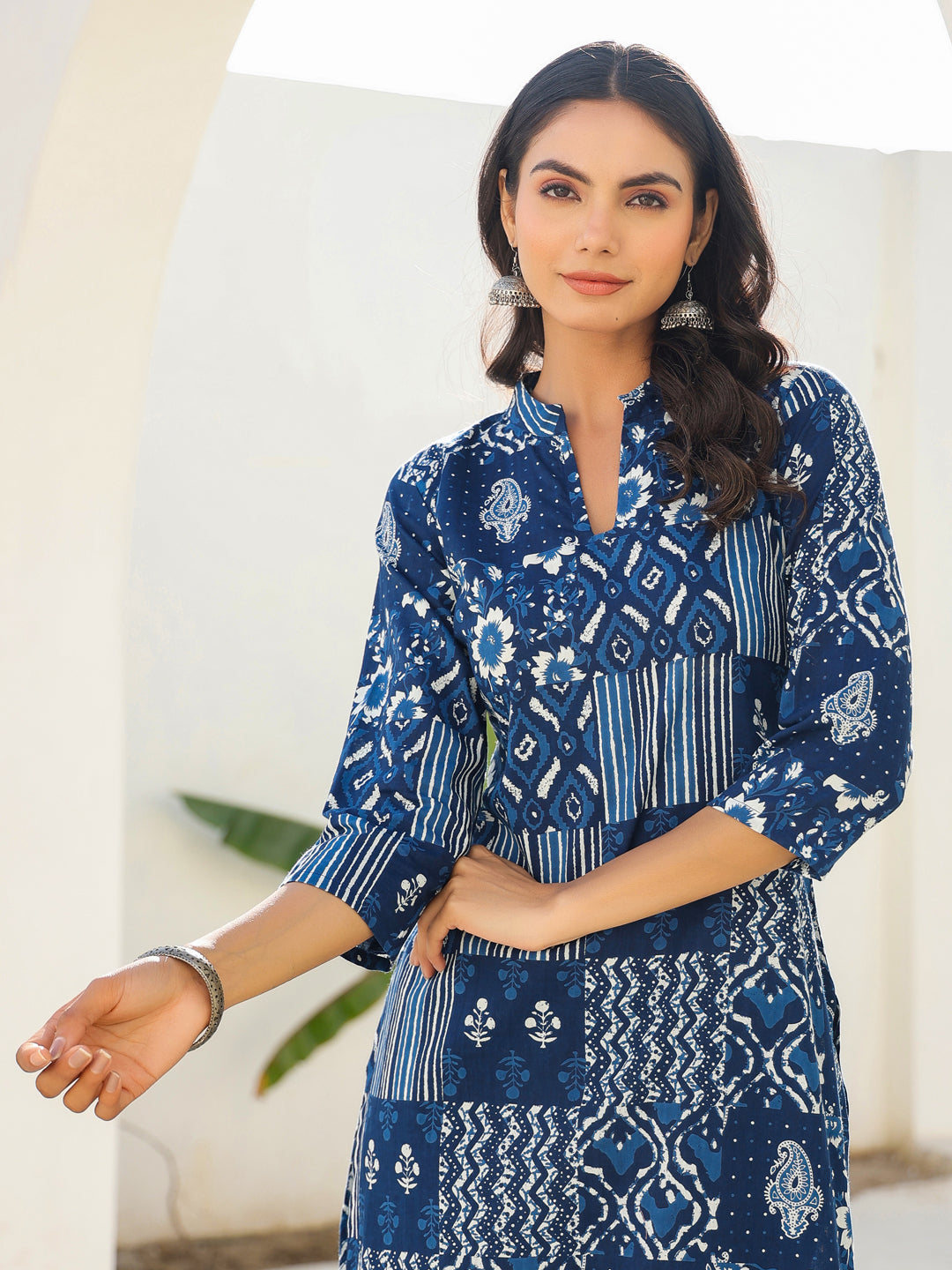 Indigo Blue Patch Print Kurta Set for Women – 2 Piece Cotton Ethnic Wear