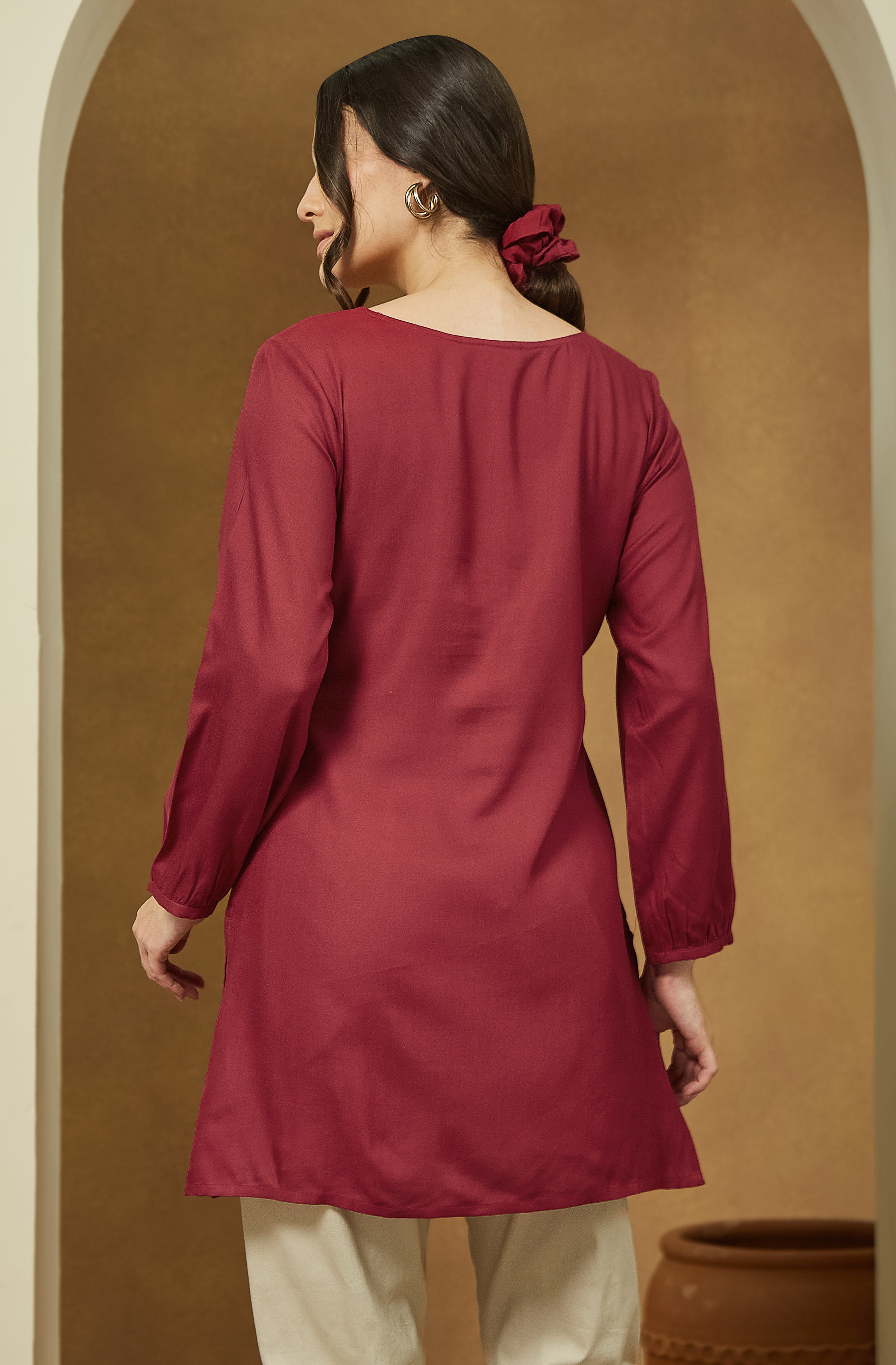 Maroon Elegance Embroidered Short Kurti