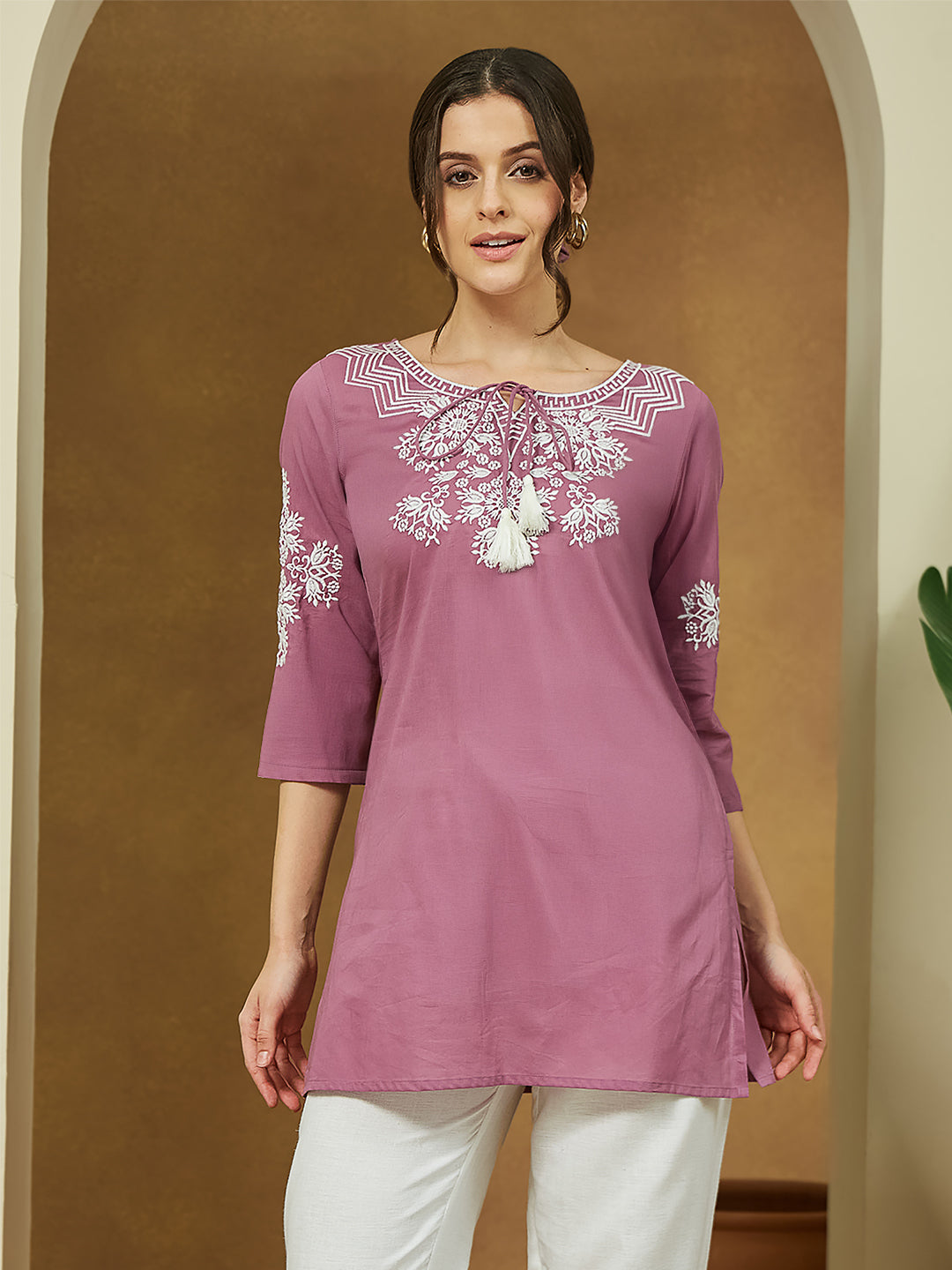 Lilac Blossom Cotton Short Kurtia