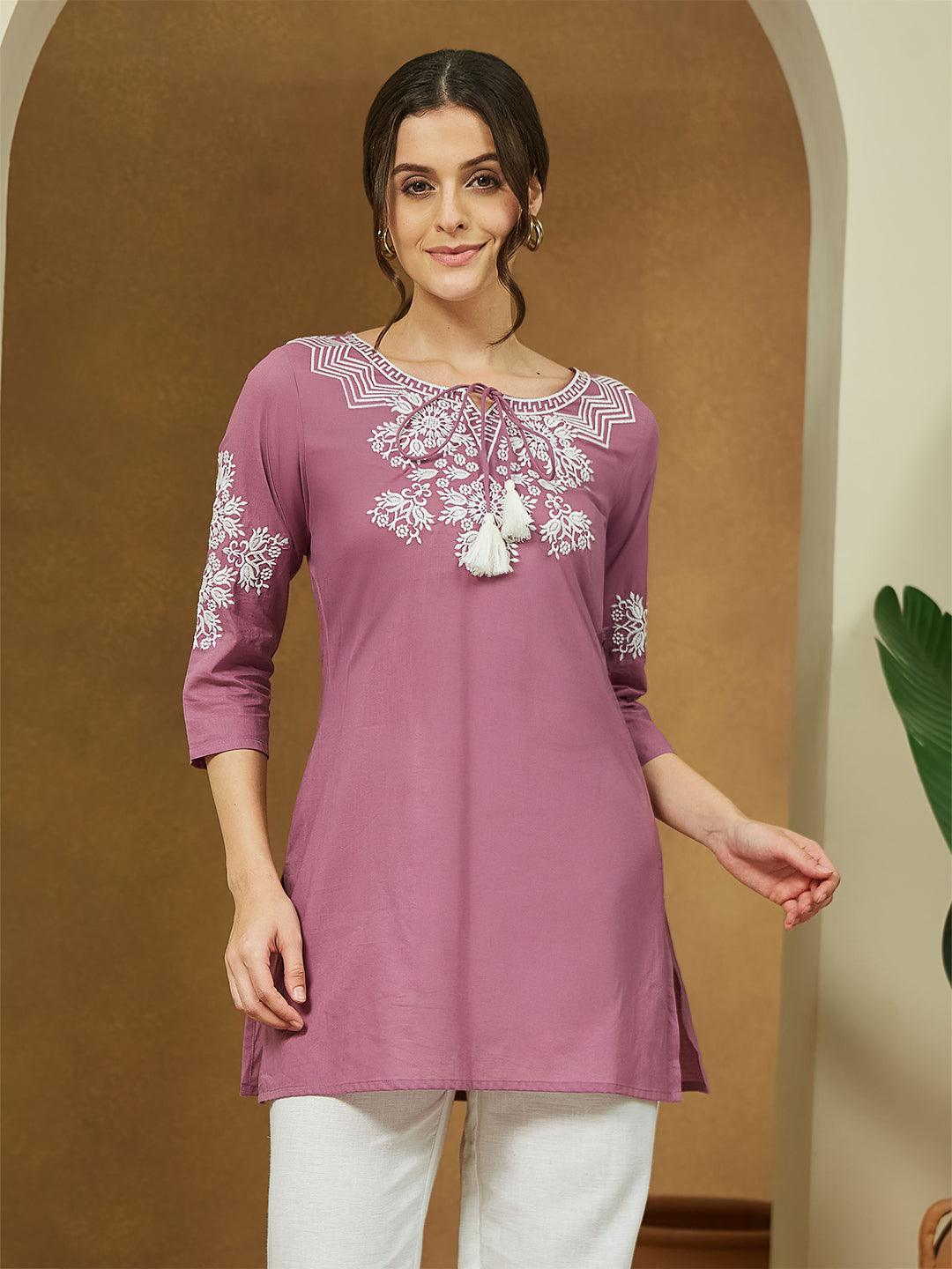 Lilac Blossom Cotton Short Kurtia
