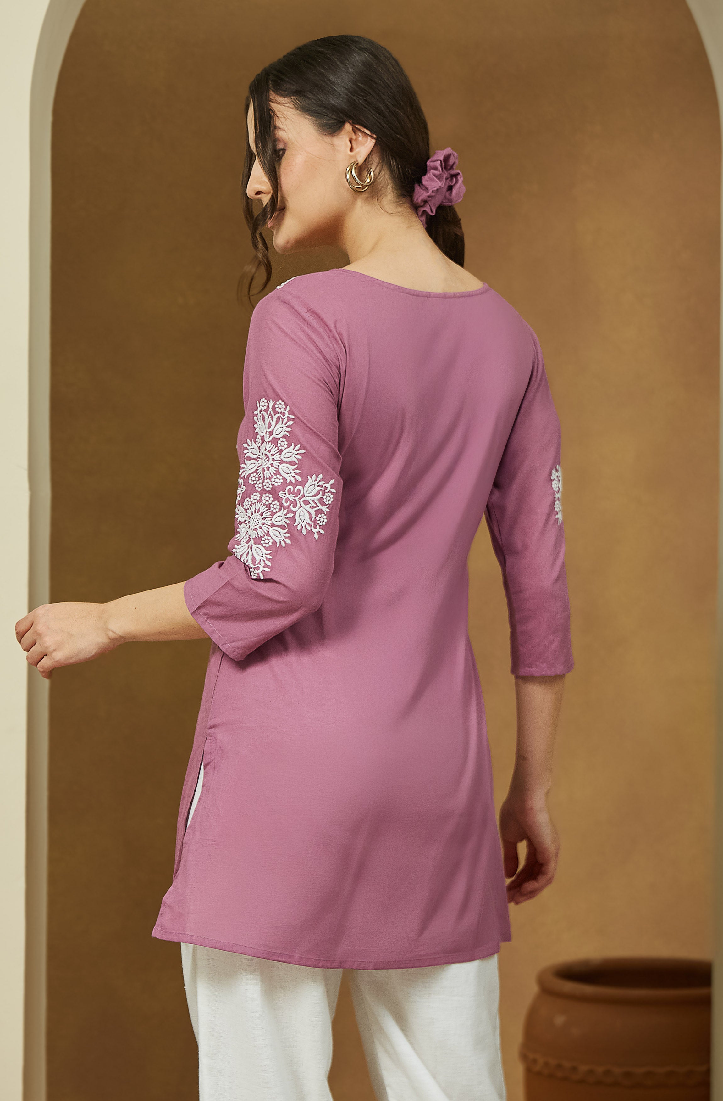Lilac Blossom Cotton Short Kurtia
