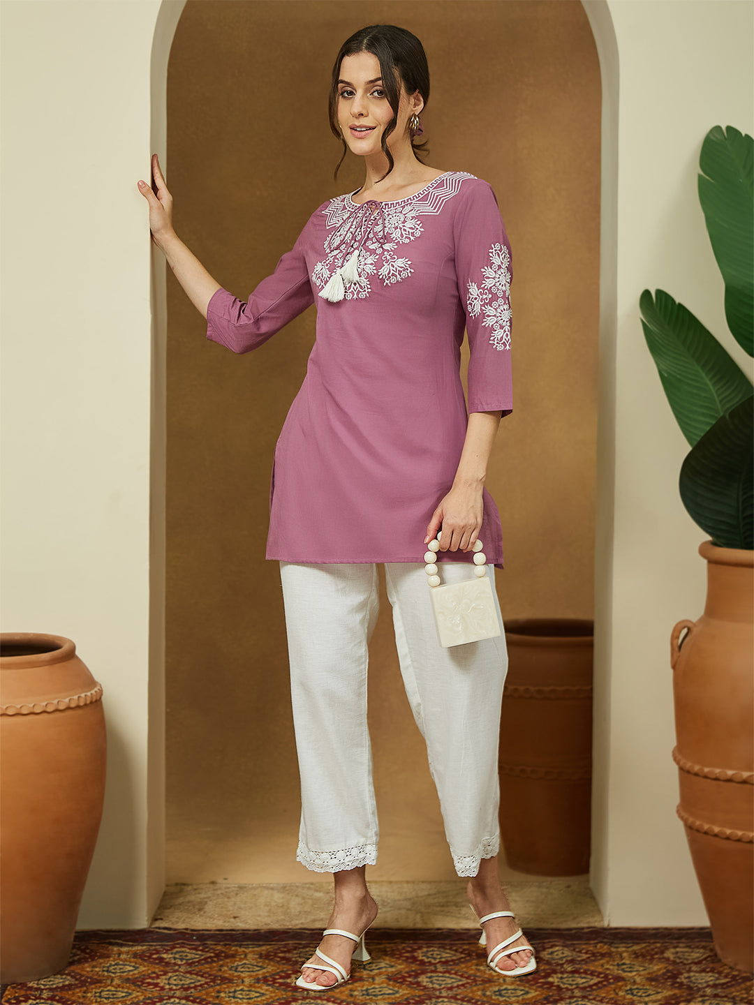 Lilac Blossom Cotton Short Kurtia