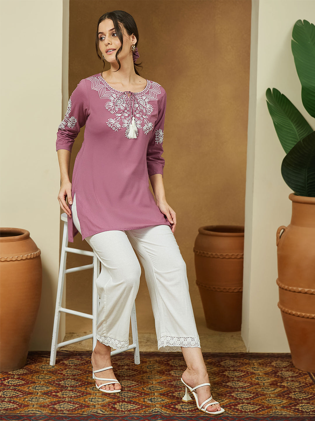 Lilac Blossom Cotton Short Kurtia