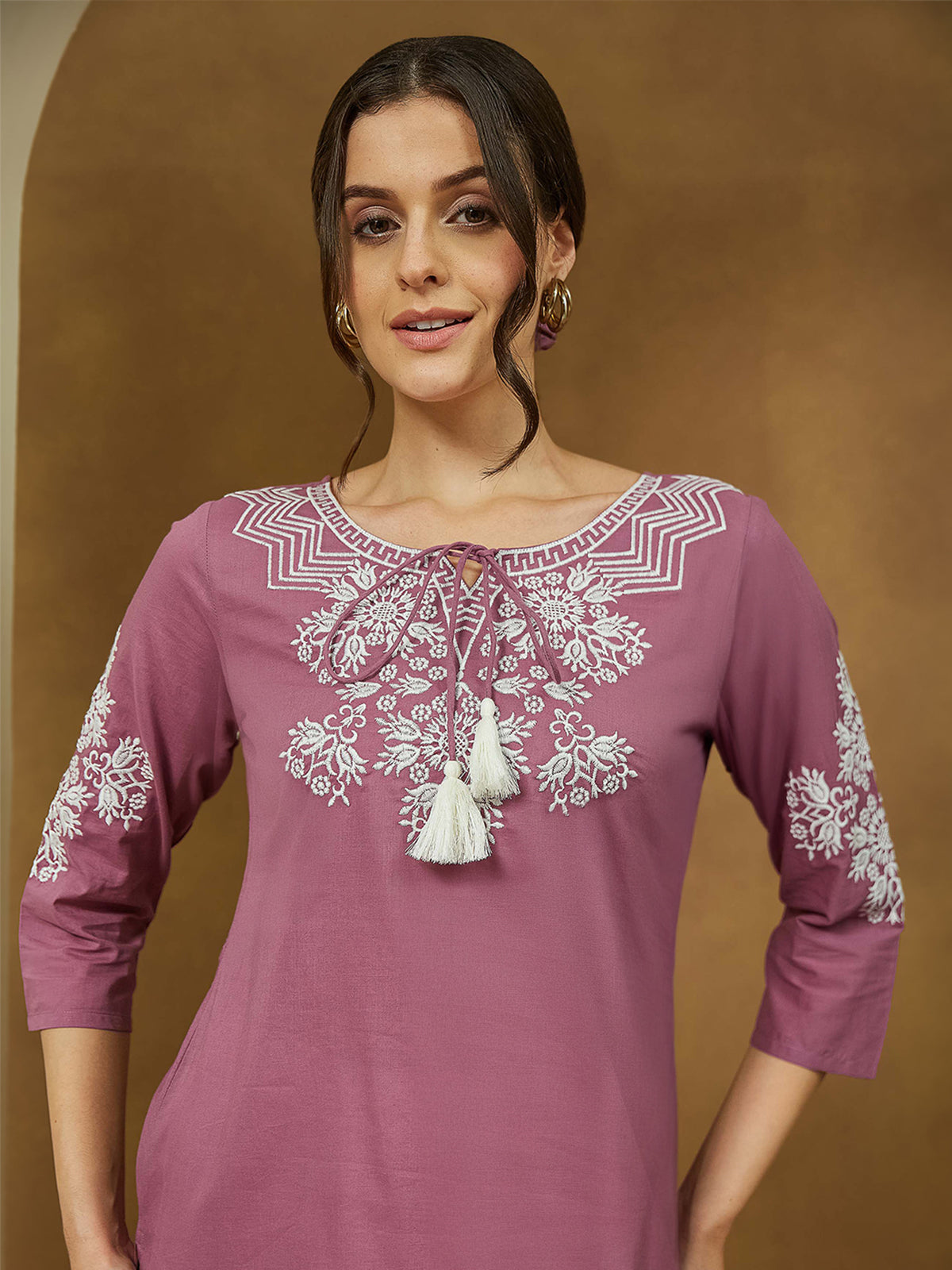 Lilac Blossom Cotton Short Kurtia