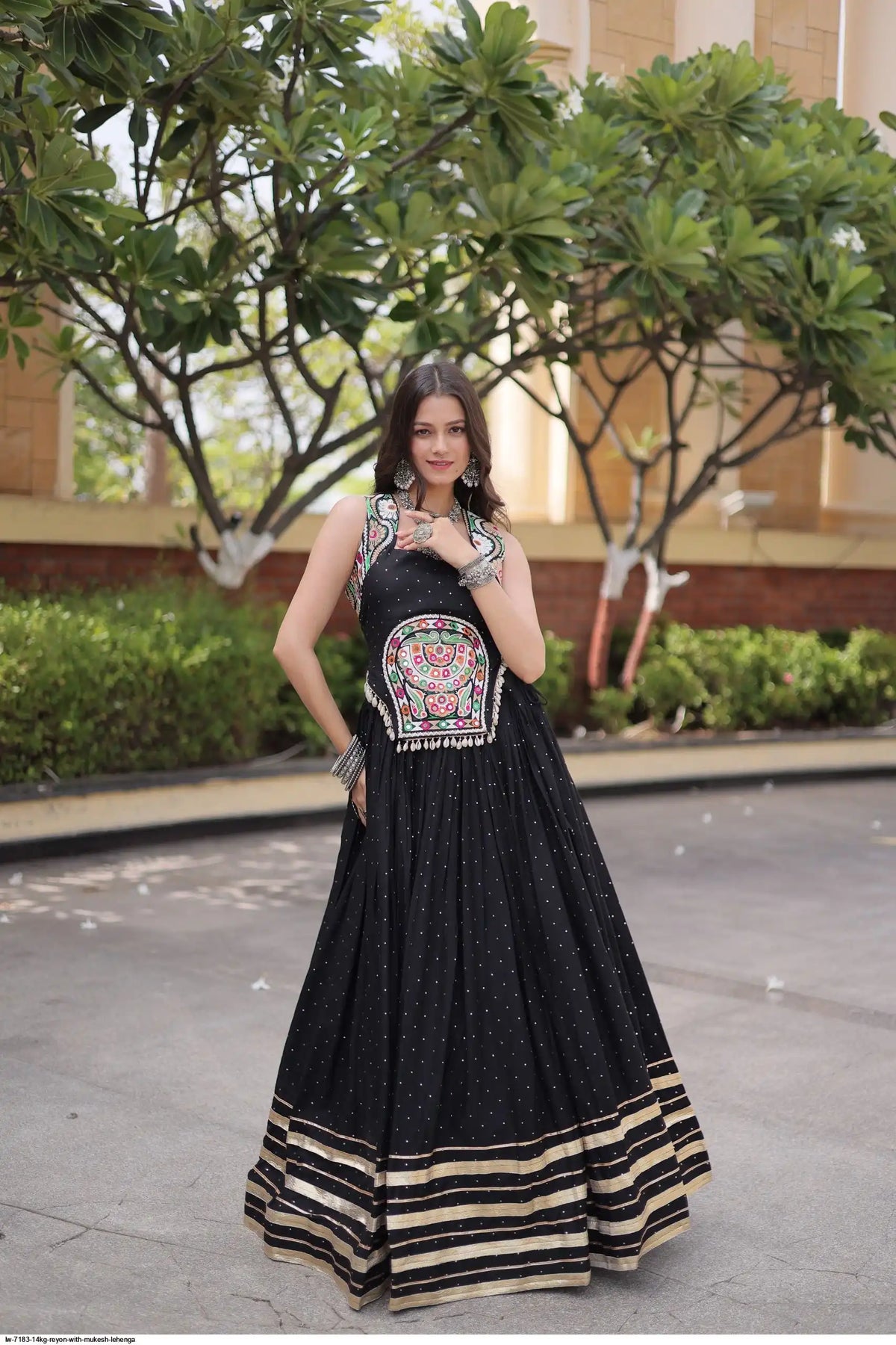 14KG Reyon Mukesh Work Navratri Lehenga with Mirror Work Blouse