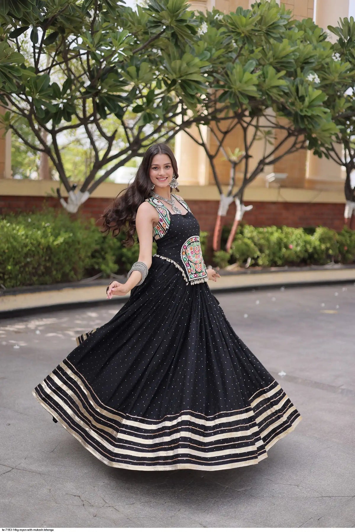 14KG Reyon Mukesh Work Navratri Lehenga with Mirror Work Blouse
