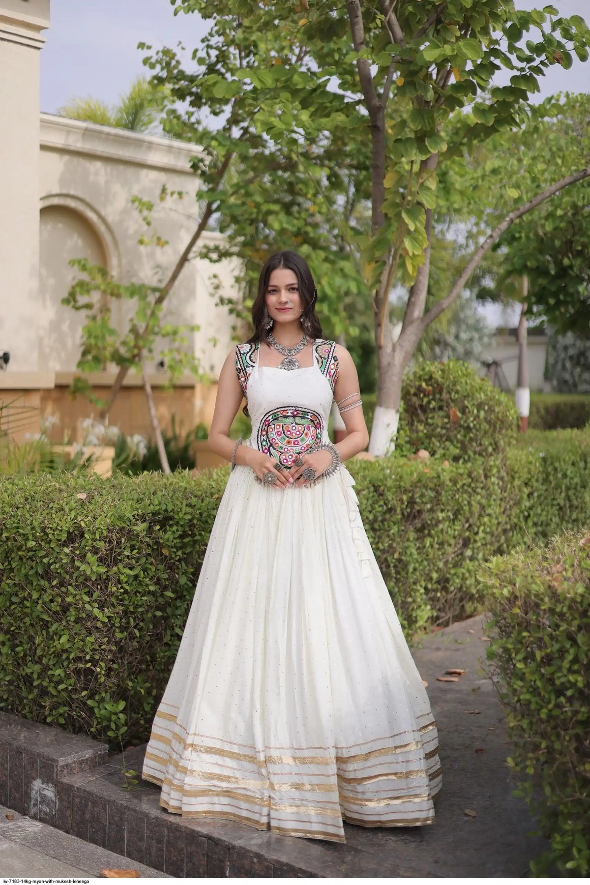 14KG Reyon Mukesh Work Navratri Lehenga with Mirror Work Blouse