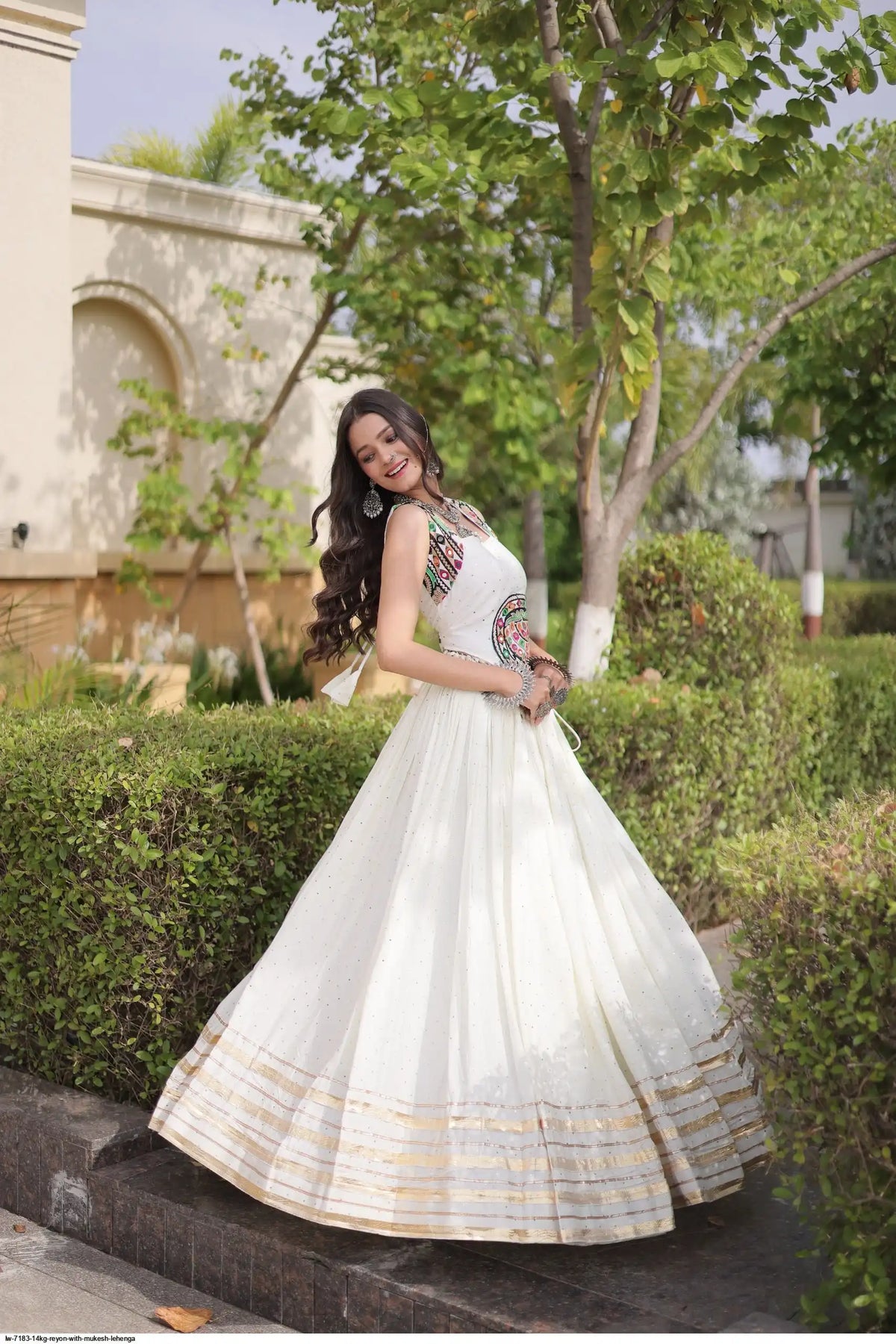 14KG Reyon Mukesh Work Navratri Lehenga with Mirror Work Blouse