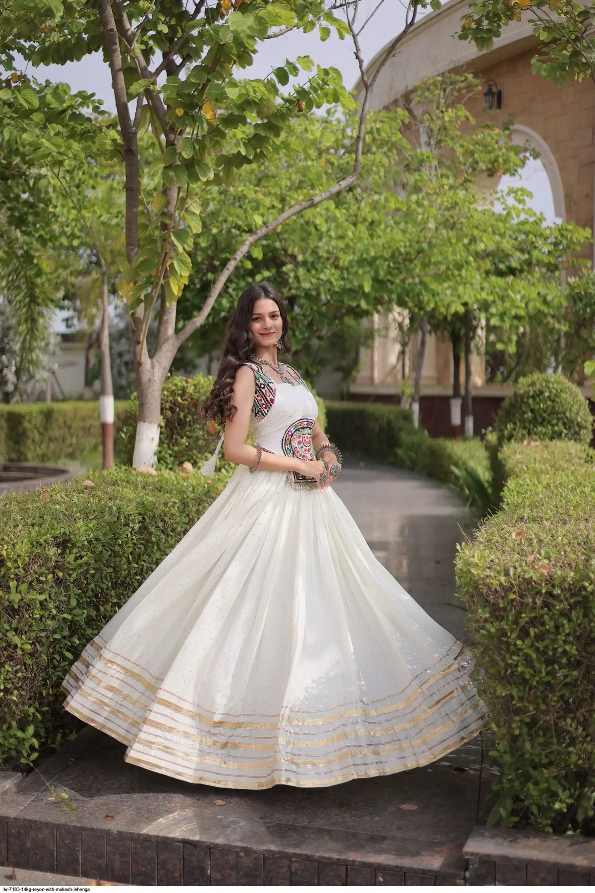 14KG Reyon Mukesh Work Navratri Lehenga with Mirror Work Blouse