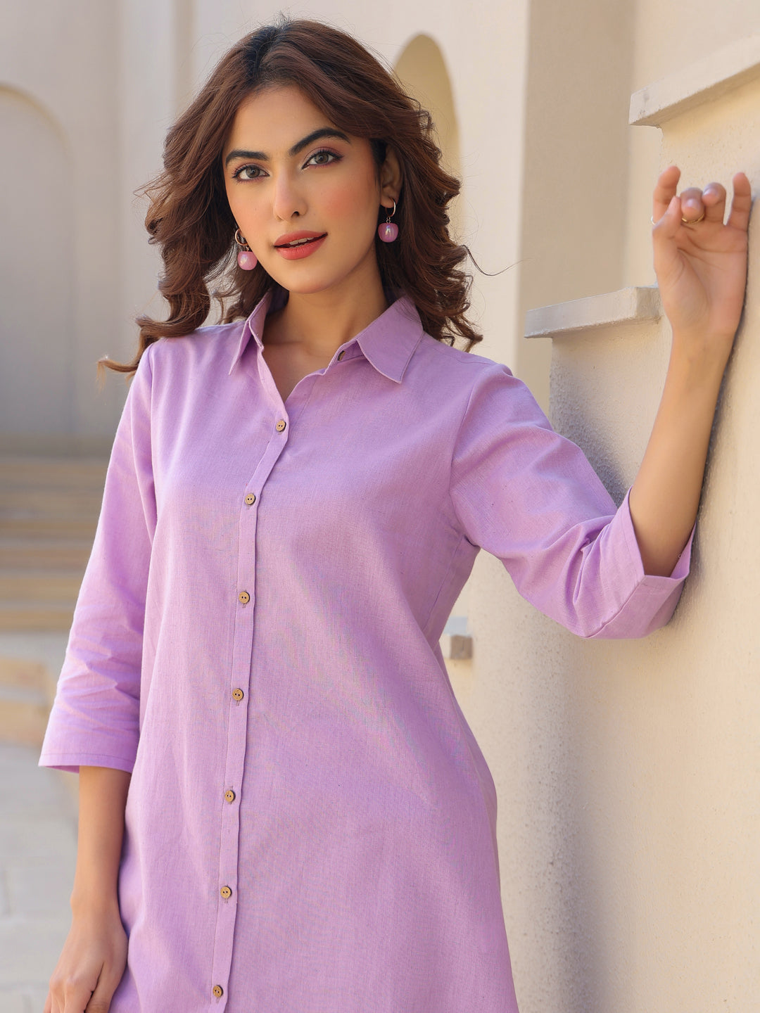 Lavender Cotton Co-ord Set for Women – Shirt & Pants