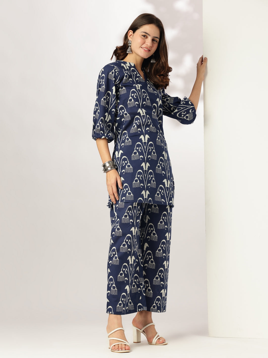 Navy Blue Ethnic Print Co-ord Set for Women – Stylish Comfort Wear