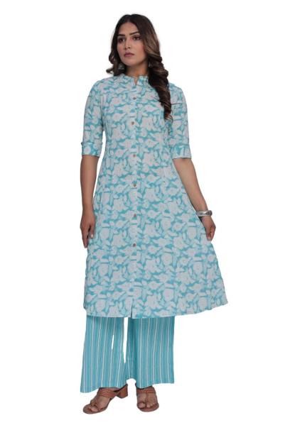 Summer Comfort Cotton Kurti & Palazzo - Sky Blue