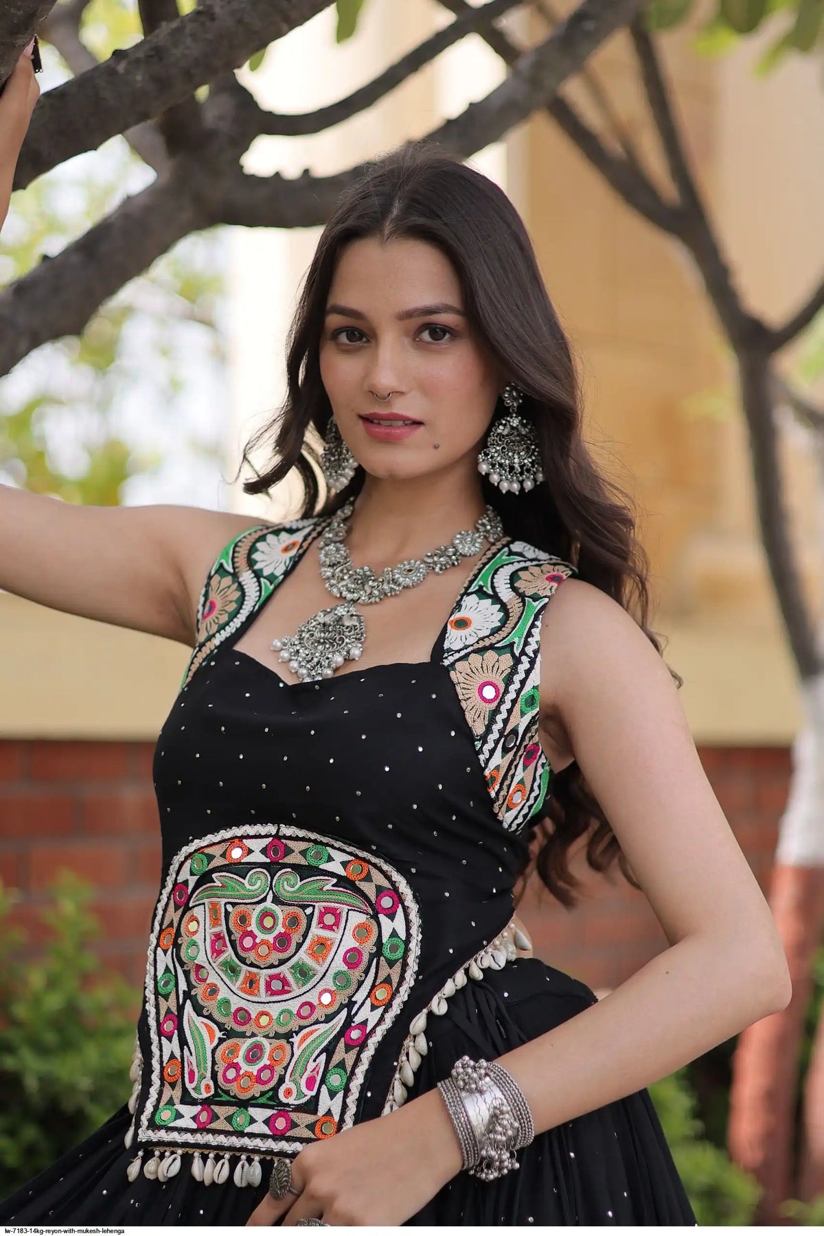 14KG Reyon Mukesh Work Navratri Lehenga with Mirror Work Blouse