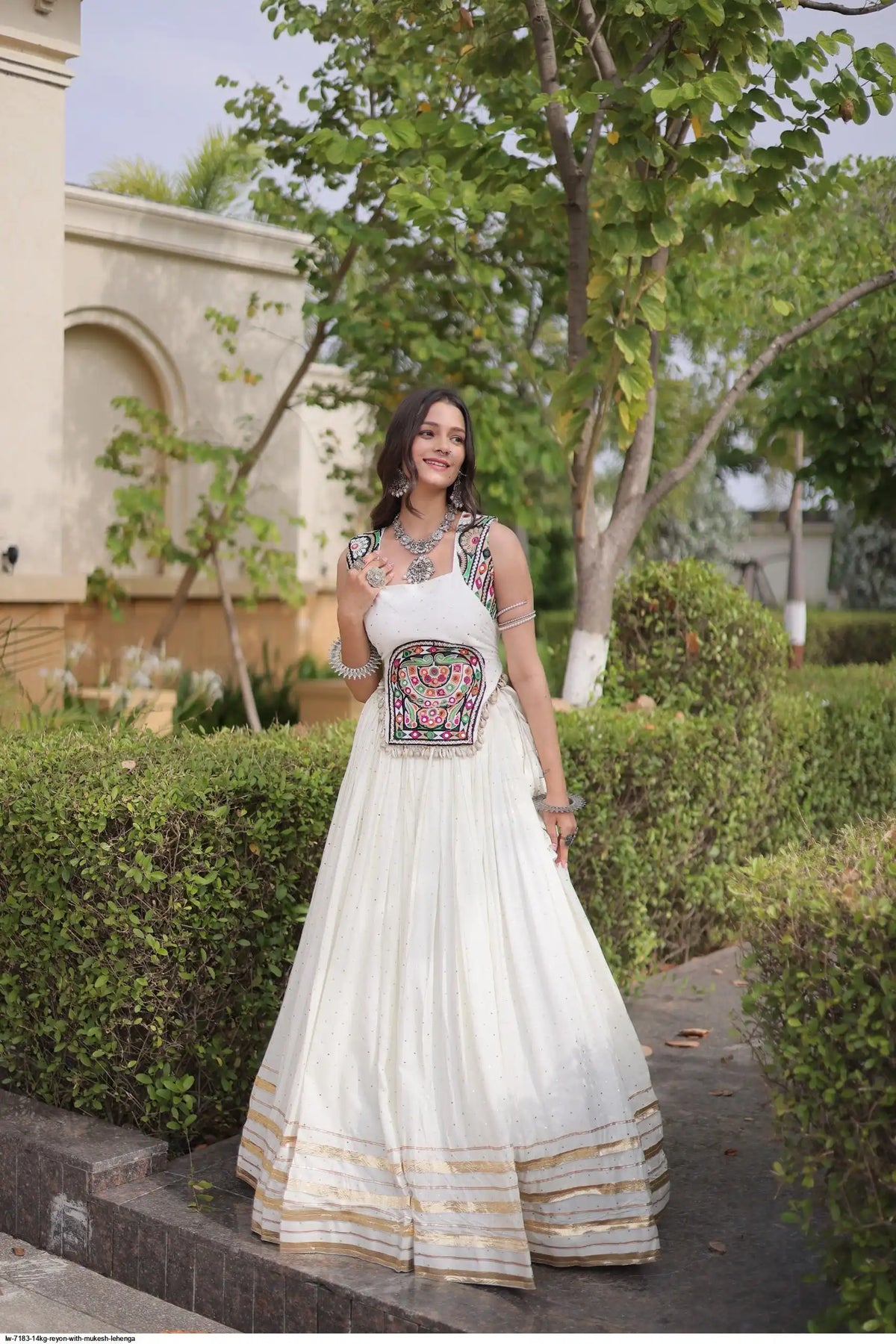 14KG Reyon Mukesh Work Navratri Lehenga with Mirror Work Blouse